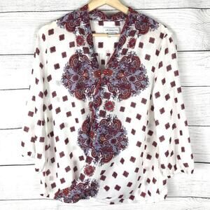 Liz Claiborne Paisley Printed Sheer Wrap Blouse S